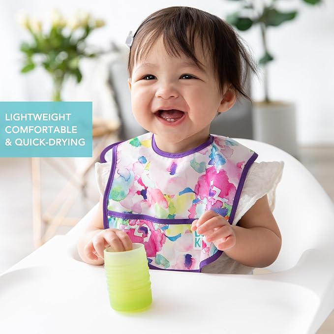 Bumkins Bibs, for Baby Girl or Boy, Infant 3-9 Months, Essential Must Have for Eating, Feeding, Baby Led Weaning, Mess Saving Waterproof Soft Fabric, Starter Bib 2-pk Watercolors and Brushstrokes