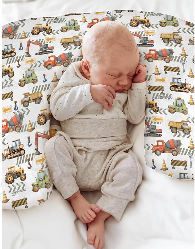 Construction Truck Vehicle Baby Nursing Pillow Covers for Boy Girl Excavator Tractor Digger Dump Truck Nursery Feeding Pillowcase for Breastfeeding Pillows Soft Stretchy Slipcovers for Newborn Infant