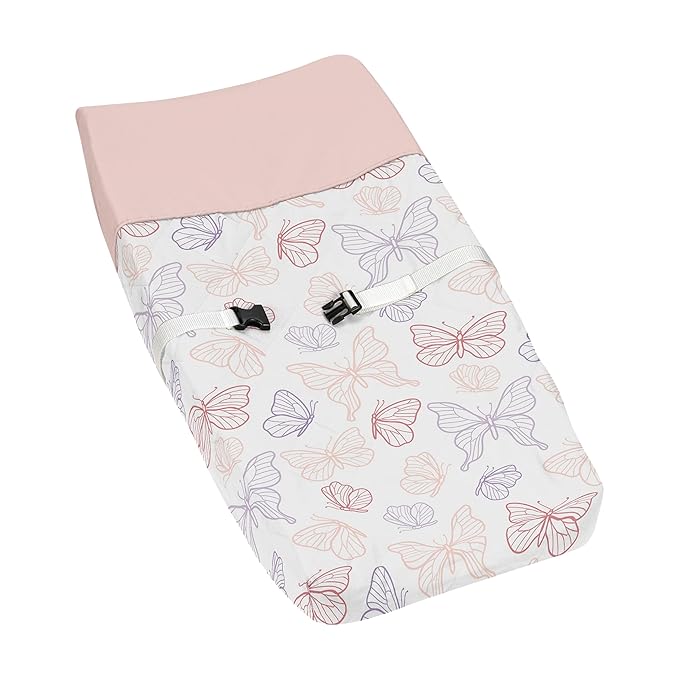Sweet Jojo Designs Shabby Chic Butterfly Girl Baby Changing Pad Cover Infant Newborn Diaper Table Change Mat Sheet Blush Pink Rose Dark Lavender Purple White Colorful Pastel Lilac Watercolor Pattern