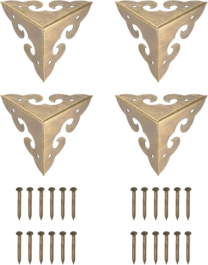 uxcell 4 Pcs Brass Edge Guard, 35mm Decorative Box Corner Cover, Corner Protector, Vintage Stair Dust Corners with Screws, Bronze