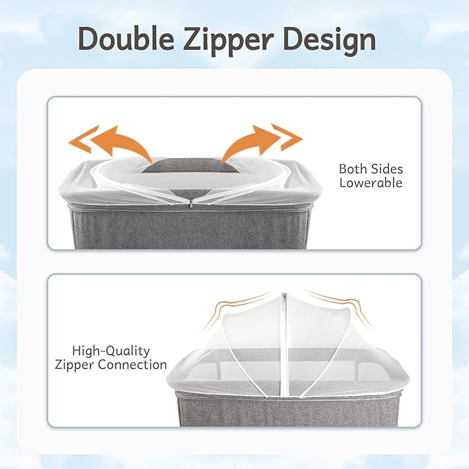 Bassinet Cover to Keep Cats Out, Mosquito Net Cover with 2-Way Zipper for Baby Crib, White