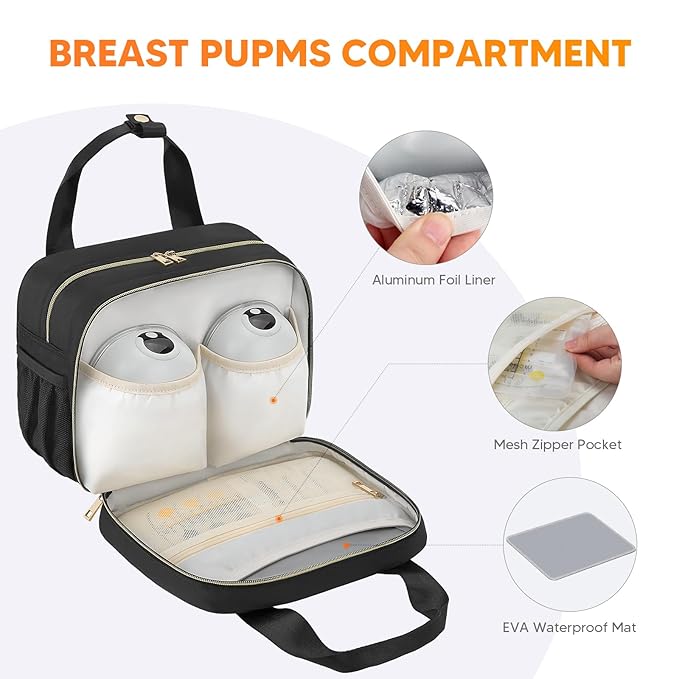 PIIOSER Breastmilk Cooler Travel Bag with Ice Pack, Compatible with Wearable Breast Pumps & Accessories - Portable Hands Free Breast Pump Carrying Case for Nursing & Working Moms, Black