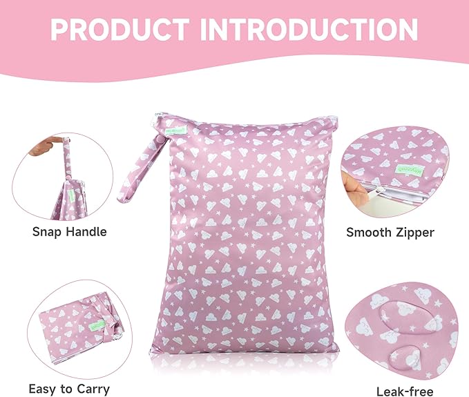 wegreeco Wet Dry Bag for Baby Swimsuit, Small Wet Dry Bag for Clothes Diaper and Breast Pump Parts, Large Baby bag for Travel,Gym Clothes,Beach,Pool,Extra Clothes (White Clouds)