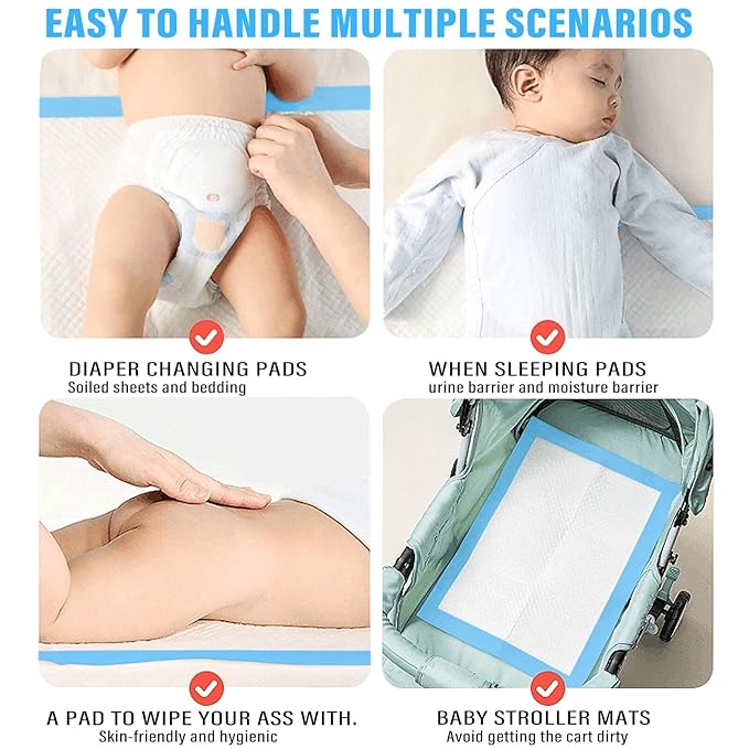 Disposable Changing Pads, 50 Pack Super Absorbent Portable Diaper Change Pads for Baby, Soft Leak-Proof Underpads Incontinence Bed Table Pee Mat