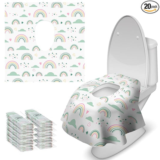 Blissful Diary 20 Pcs Toilet Seat Covers Disposable for Toddlers & Adults, Extra Large Waterproof, Portable Package for Travel, Kids Potty Training