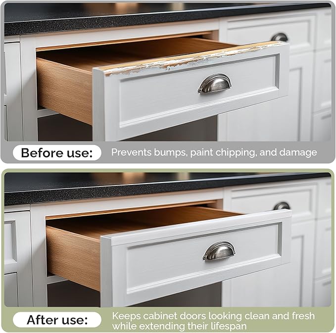 Snugly Fit 18" Length Cabinet Door Protector, Flexible Slip-On Plastic Edge Guard, Thin Edge Protectors to Prevent Wear, Chipping, Discoloration, Cabinet Bumpers, 3/4" Thick,White,2 PCS