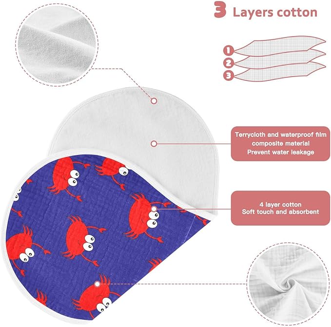 Fun Crab Muslin Burp Cloths for Baby Boys and Girls - 1-Pack Ultra Absorbent Muslin Washcloths, Newborn Towel, Milk Spit Up Rags, Burp Cloth Bib for Unisex, 22 x 11 Inch