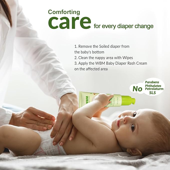 WBM Diaper Rash Cream | Baby Rash Relief Ointments Cream | Cruelty-Free, Hypoallergenic, Soothing, Moisturizing with Zinc Oxide | Gentle for Baby Skin | 2.82 oz