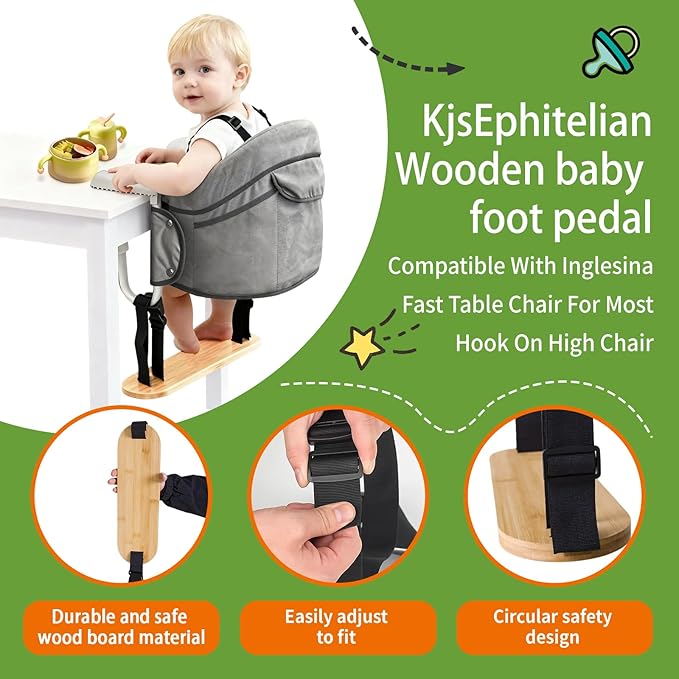 Baby Footrest Compatible with Inglesina Foot Rest：0.6inches Thick Sturdy Adjustable Bamboo Foot Rest Fit for Hook On High Chairs for Fast Table Chair High Chair that Attaches (Chairs Not Included)