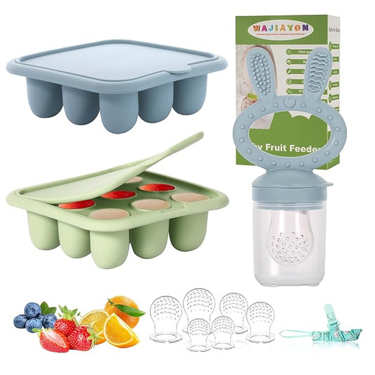 Baby Breastmilk Popsicle Molds & Baby Fruit Feeder (3 Pack), Baby Food Freezer Tray Storage Containers, Silicone Teething Pacifier Feeder and Teether for Babies,Baby Feeder - Green