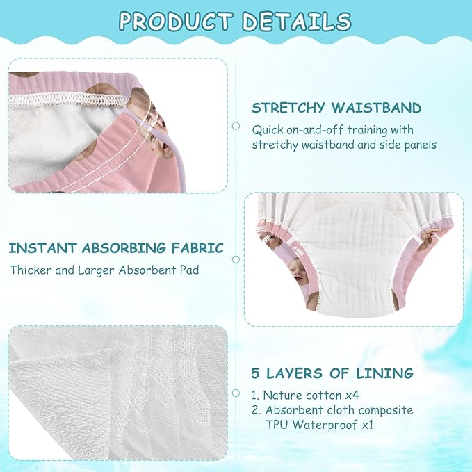 Joko Ivery 1 Pink Gradient Custom Potty Training Pants Unisex Traning Potty Panty for Boys Girls Toddlers 2T 3Pcs
