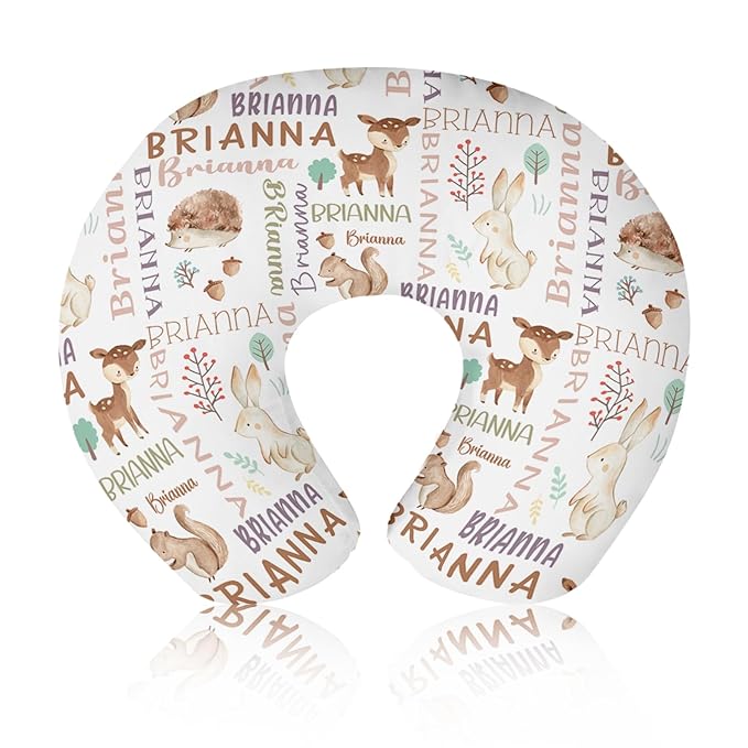 Baby Nursing Pillow Cover - Personalized Name Breastfeeding Pillow Cover with Rabbit Pattern, Stretchy Removable U-Shaped for New Moms, Soft Breathable Slipcover for Infant Boys Girls