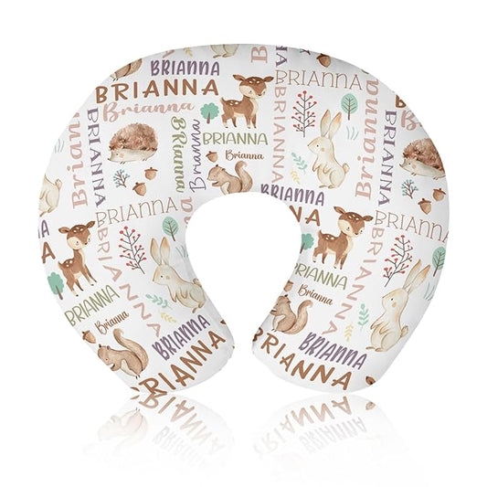 Baby Nursing Pillow Cover - Personalized Name Breastfeeding Pillow Cover with Rabbit Pattern, Stretchy Removable U-Shaped for New Moms, Soft Breathable Slipcover for Infant Boys Girls