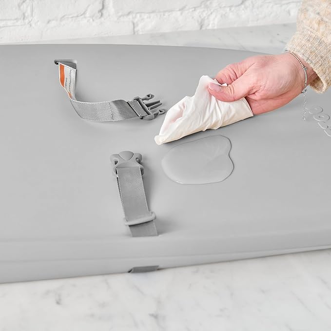 Nattou Softy Changing Pad w/Belt- Wipeable Baby Changing Mat- Durable, Water-Resistant, Cocoon Shape with Honeycomb Bottom Grips BPA-Free, Assimilates Room Temperature - Grey