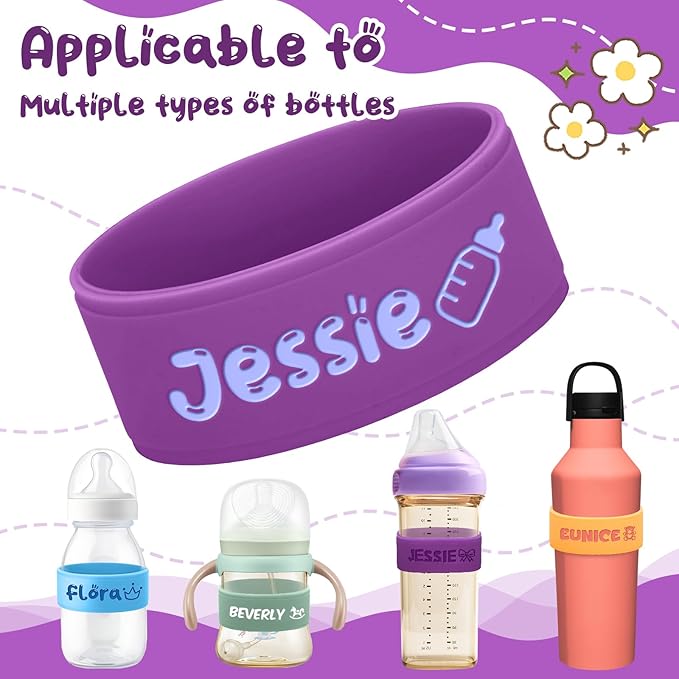 Personalized Baby Bottle Labels for Daycare Custom Engraved Silicone Bands with Name Logo Reusable Personalized Name Labels for Daycare Kindergarten School Summer Camps