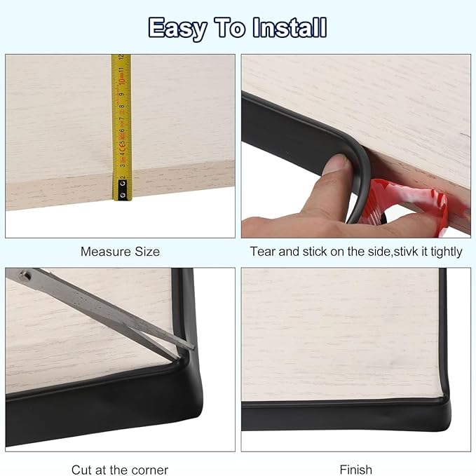 16.4ft U-Shape TPE Self Adhesive Veneer Edging Trim Flexible Edge Protector for Furniture Corner & Edge Safety Guards, DIY Furniture Edge Strip for Countertop Table Cabinet Shelf Repair (16mm, Black)