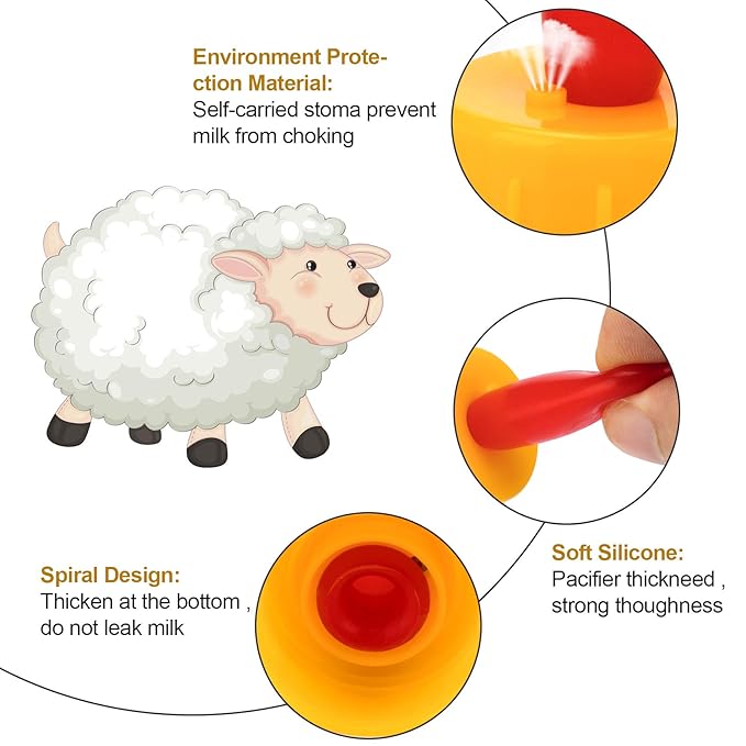 PAGOW 10PCS Nipple for Goats, Small Animal Milk Drink Nipple, Soft Rubber Pacifier for Nursing Lambs and Goat Kids