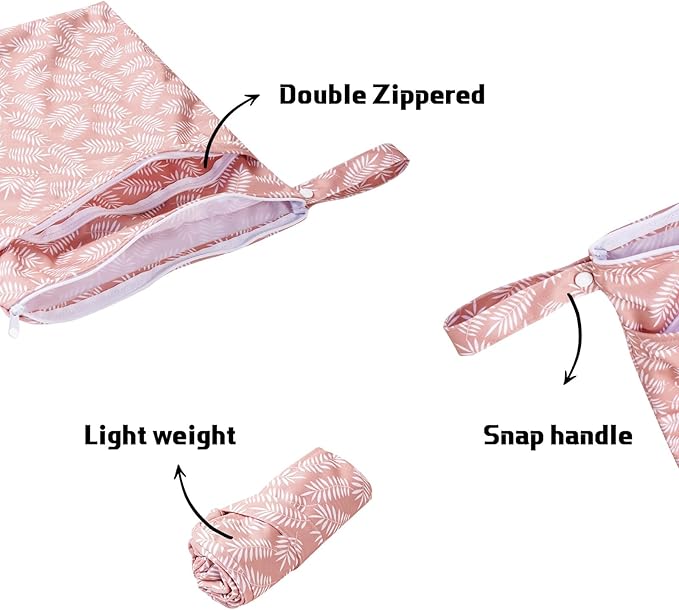 Wet Dry Bags with Two Zippered Pockets and Handle, Reusable Storage Bag for Breast Pump Parts & Baby Items, Waterproof Diaper Bags, Yoga Gym Bag for Swimsuits or Wet Clothes-2pcs, 11.8*15.75"