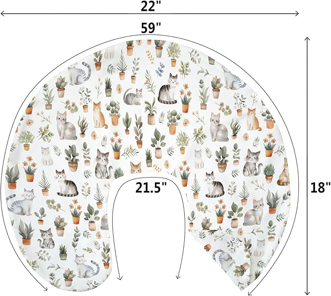 Watercolor Cats Tropical Houseplants Baby Nursing Pillow Covers for Boy Girl Boho Neutral Kittens Nursery Pillowcase for Breastfeeding Pillows Cat Lover Gift Soft Stretchy Slipcovers for Newborn