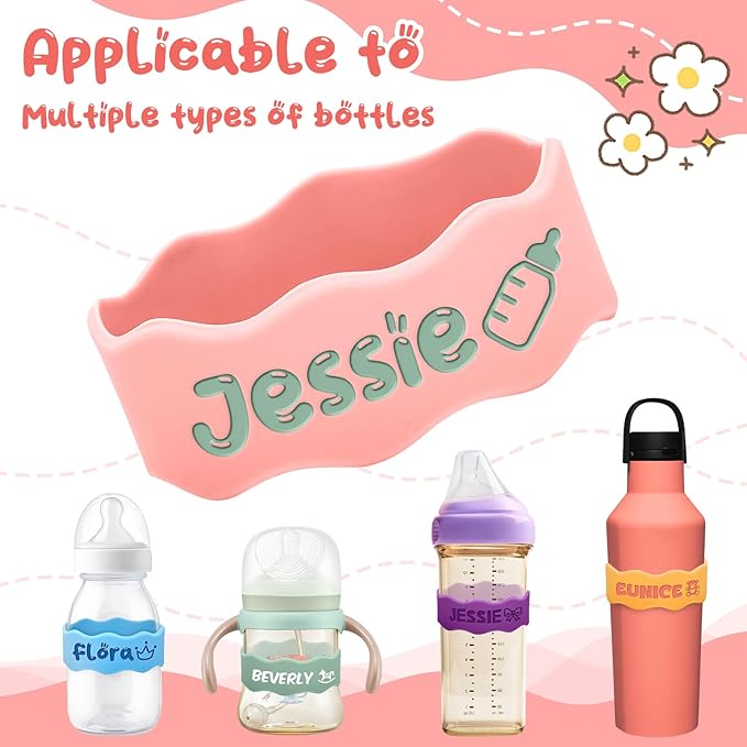 Personalized Baby Bottle Labels for Daycare Custom Engraved Silicone Bands with Name Logo Reusable Personalized Name Labels for Daycare Kindergarten School Summer Camps