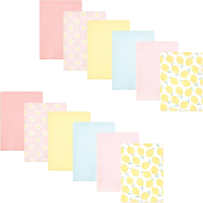 Hudson Baby Unisex Baby Cotton Flannel Burp Cloths Bundle, Lemon Daisy, One Size