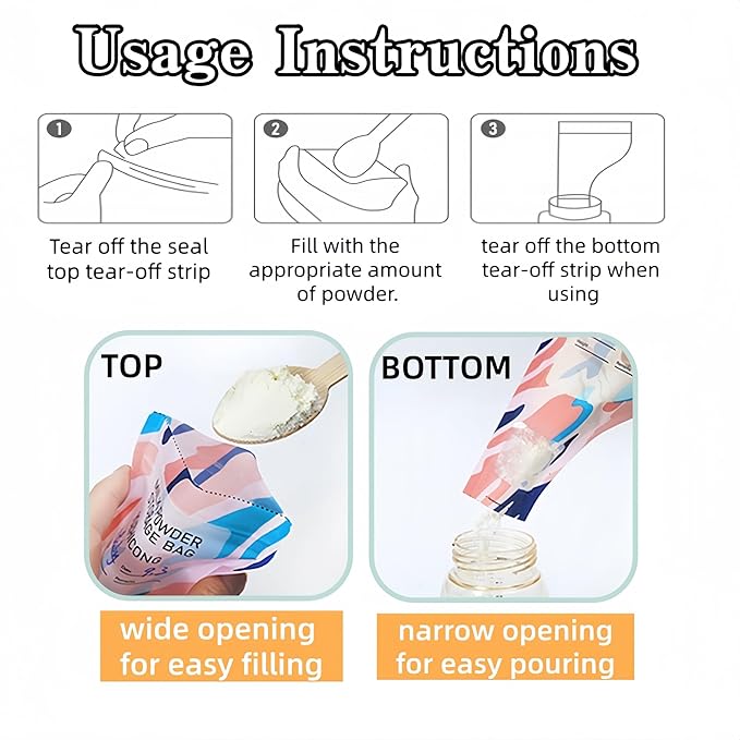 30 Pack 3.94x7.87 inch Writable Bulk Disposable Powder Bags for Travel Sample Dispenser Baby Formula Storage Container Transparent Window Portable Protein Powder Leakproof Pouches