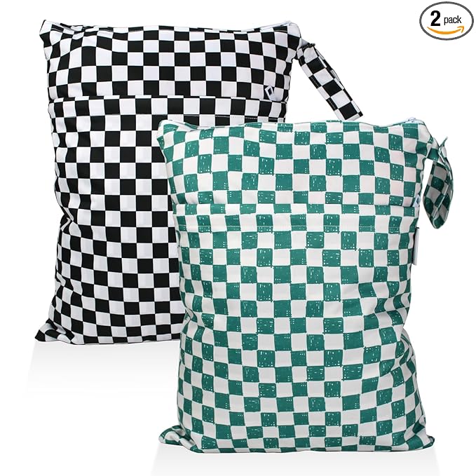 Mama Koala Waterproof Wet Dry Bags for Baby Items, Cloth Diapers, Swimsuits, Travel, Gym Clothes, Beach, Pump Parts, Toiletries, Two Zippered Pockets, 2 Pack (W021)