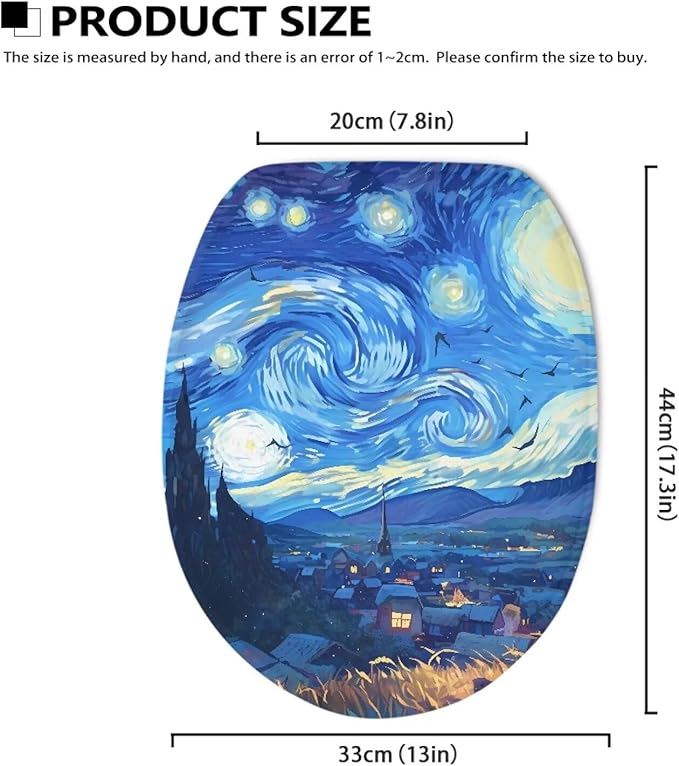 Starry Night Print Toilet Lid Cover Flannel Fabric Toilet Cover Set Stretch Washable Protector Cover Suitable for Home School Hotel Dormitory Apartment Bathroom Decoration