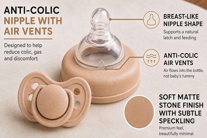 Baby Bottle with Built in Pacifier Storage, 8oz 240ml, BPA Free, Anti Colic, Includes Pacifier, Medium Flow