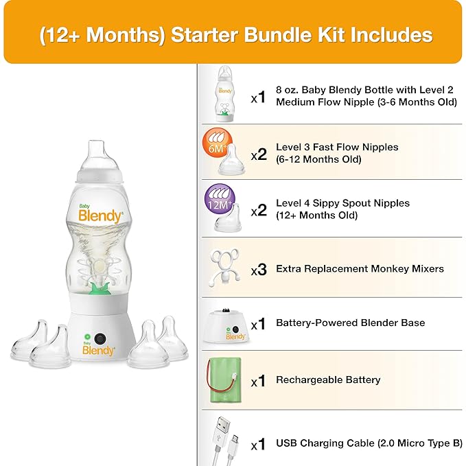 Baby Bottles - Best Infant to Toddler Milk Feeding Containers with Anti-Colic | Air Vent System - with Blender Mixer for Babies Newborns Infants Toddlers | (12+ Months) Starter Bundle