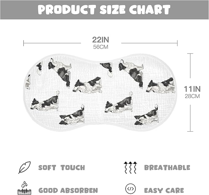 vvfelixl Cool Border Collie Burp Cloths for Baby Boy Girls Baby Washcloths Burp Rags 1 Pack
