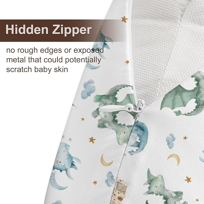 Cartoon Dragon Pattern Nursing Pillow Cover, Unisex Cloud Star Moon Castle Removable Breastfeeding Pillowcase Slipcover for Baby Girls Boys Newborns Toddlers, Cover Only