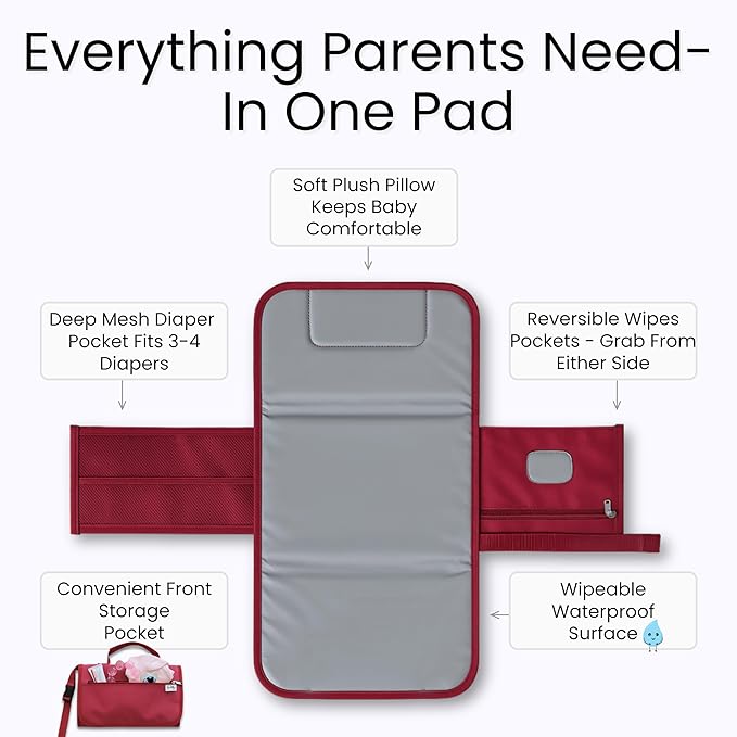 Portable Diaper Changing Pad - Compact Foldable Waterproof Travel Baby Changing Mat, Lightweight On-the-Go Diaper Clutch with Built-in Cushion & Wipe-Clean Surface