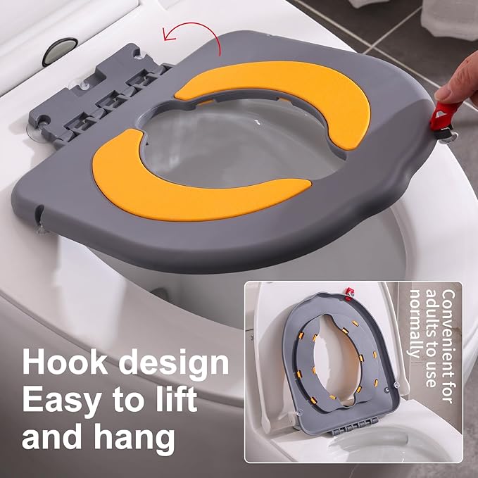 Portable Potty Training Seatï Upgraded Non-Slip-Anti pinch buttocks, No need to disassemble and install every time, saving a lot of time for Toddlers & Kids, Suitable for multi shaped toilets (Gray)