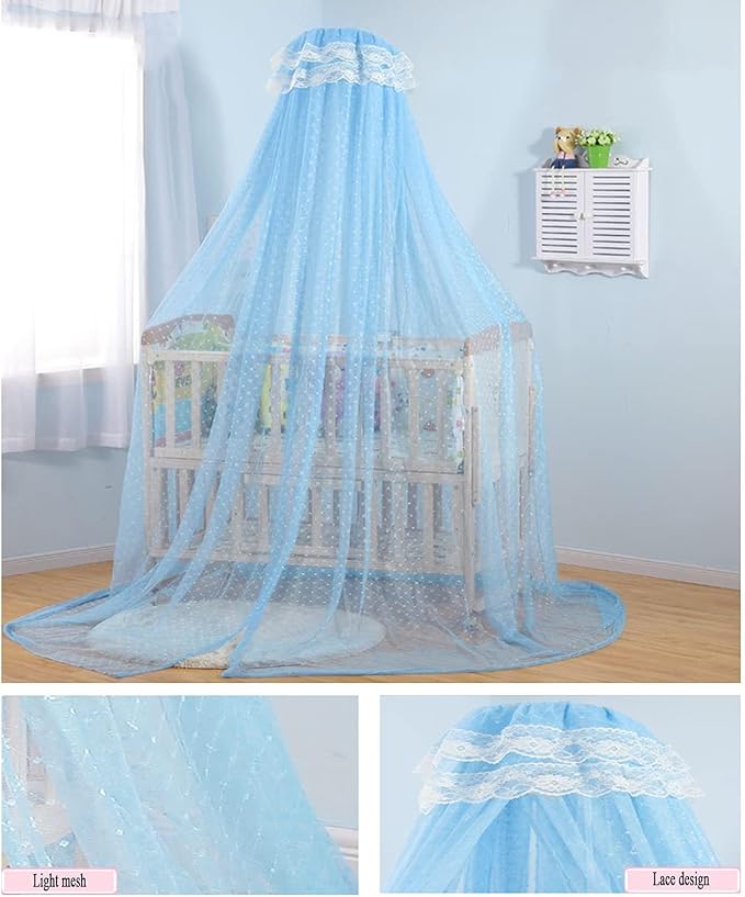 Baby Infant Toddler Bed Dome Cots Mosquito Netting Hanging Bed Net Mosquito Bar Frame Palace-Style Crib Bedding Set (Blue Mosquito Netting Only, Without Stand)