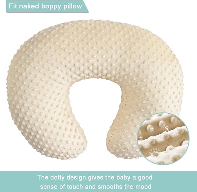 Minky Nursing Pillow Cover Breast Feeding Pillow Cover Slipcover U Shape for Baby Boy Girl,Cover Only(Pillow & Pad Cover LightBeige, Pack of 2)