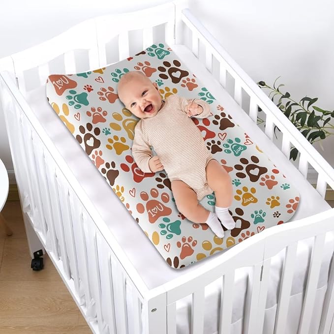 Colorful Dog Paw Changing Pad Cover Neutral Crib Cover Baby Changing Table Diaper Change Table Pads White FBreathable Changing Mat Sheet
