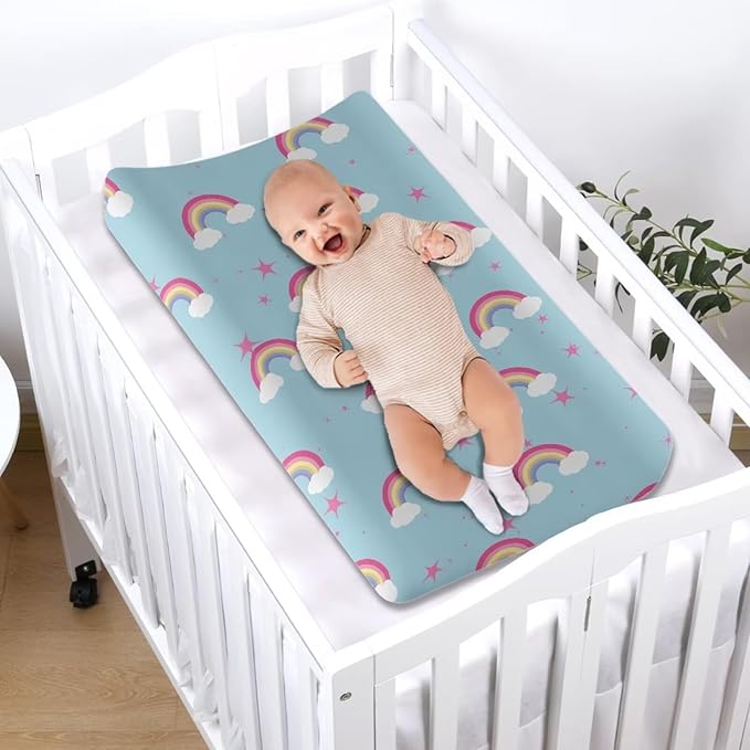 Star Rainbow Changing Pad Cover Soft Diaper Changing Table Cover Breathable Change Pad Sheets for Baby Boys Girls Fits 32'' x 16'' Cute Blue Nursery Change Mats Protector