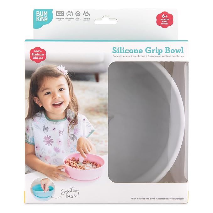 Bumkins Baby Bowl, Silicone Suction, for Babies, Toddlers and Kids, Baby Led Weaning, Feeding Essentials, Platinum Silicone, Non Skid Sticky Bottom, Supplies for Children Ages 6 Months Up, Marble
