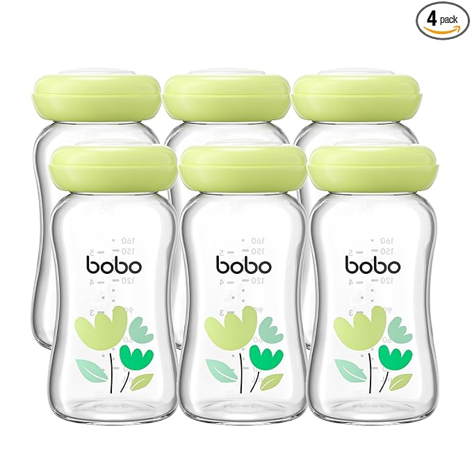 YOHKOH Glass Breast Milk Storage Bottles - 100% Leak-Proof, BPA-Free Breastmilk Storage Containers, Freezer & Dishwasher Safe, Ideal for Nursing Mothers (Green, 5.4oz (Pack of 6))