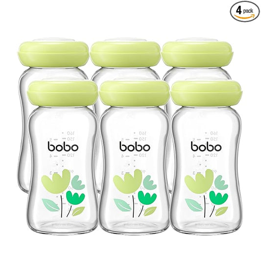 YOHKOH Glass Breast Milk Storage Bottles - 100% Leak-Proof, BPA-Free Breastmilk Storage Containers, Freezer & Dishwasher Safe, Ideal for Nursing Mothers (Green, 5.4oz (Pack of 6))