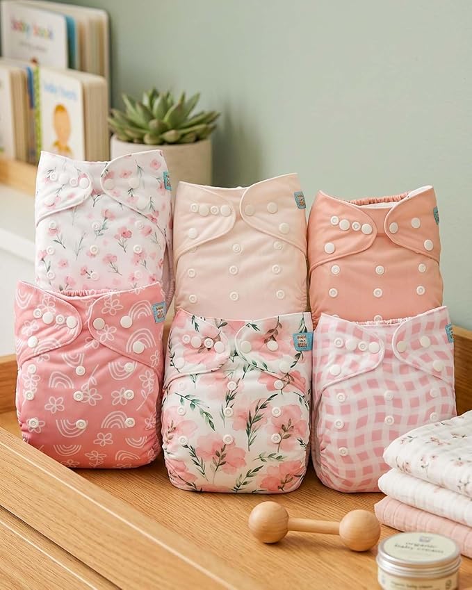 ALVABABY Baby Cloth Diapers 6 Pack with 12 Inserts Cloth Diaper Covers Adjustable Washable Reusable for Baby Girls and Boys 6DM138A