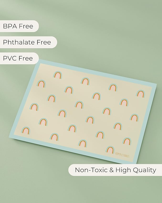Hippypotamus Disposable Placemats Baby - Pack of 45 BPA Free Table Toppers for Kids and Toddlers - Extra Sticky Travel Mat for Restaurant (Cream/Sage/Blush)