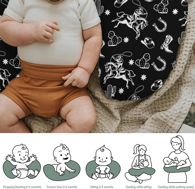 Country Western Nursing Pillow Covers for Boy Girl Cowboy Hat Boots Horse Cactus Nursing Pillow Slipcovers for Breastfeeding Pillows Wild West Desert Soft Stretchy Removable Covers for Newborn Infant