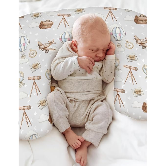 Adventure Nursing Pillow Covers for Boy Girl Travel Planes Compass Luggage Globe Explore Nursing Pillow Slipcovers for Breastfeeding Pillows Holiday Vacation Soft Stretchy Covers for Newborn Infant