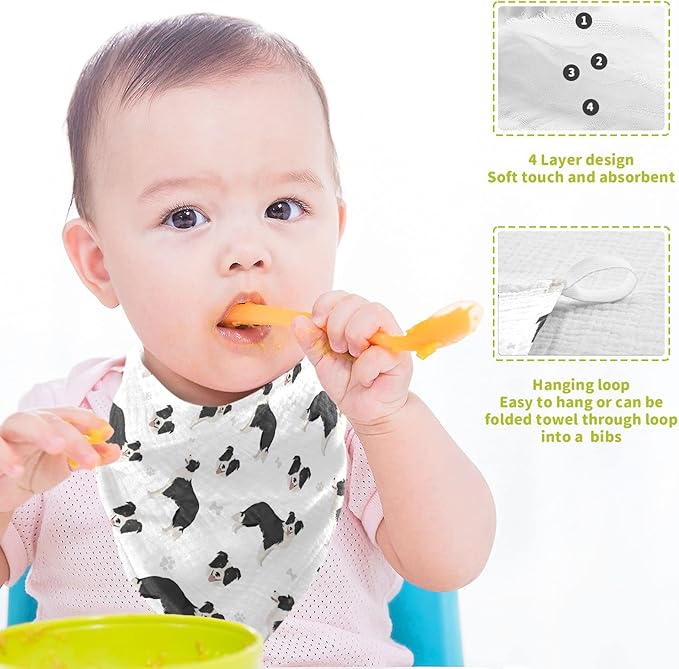 vvfelixl Baby Cotton Washcloths Border Collie Black Infants Bath Towel for Unisex Face Towels for Newborn, Natural Baby Wipes Delicate Skin, 11.8 X 11.8 inch, one sizex5