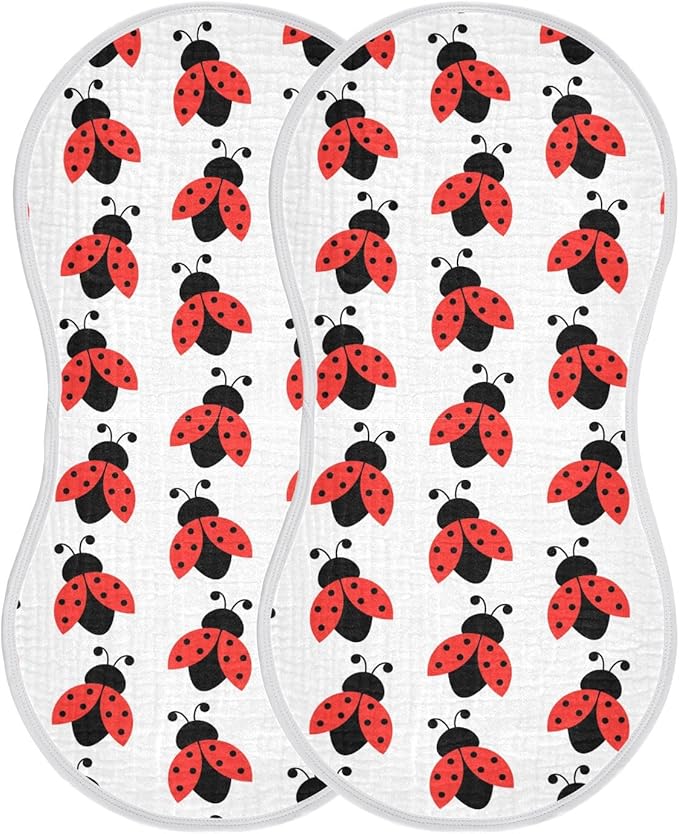 vvfelixl Baby Burp Cloths Cute Ladybug Pattern Baby Newborn Cotton Burping Cloths Set Baby Washcloths 4 Pack White