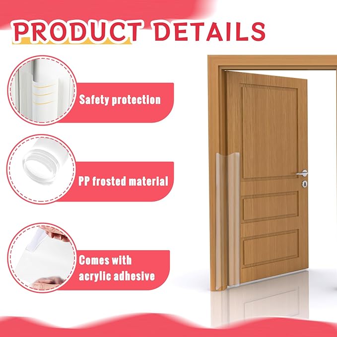 TrelaCo 6 Pcs Baby Proofing Door Pinch Guard, Hinge Cover, Door Edge & Corner Guards Protector for Kids Finger Safety, Heavy Duty Jam Shield, Translucent