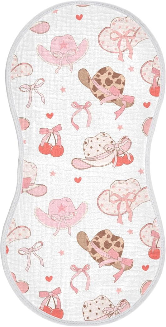 Western Pinks Cowgirl Hat Burp Cloths Baby Boys Girls Absorbent Soft Cotton Burping Cloths Rags, 1 Pack
