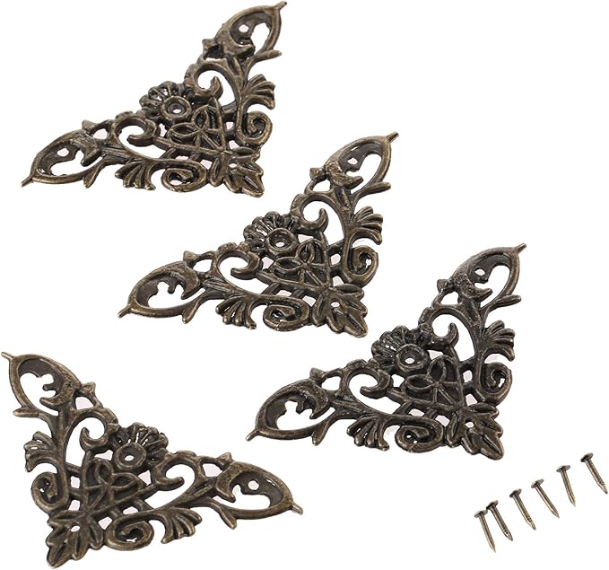 dophee 8Pcs Vintage Style Corner Protectors Guards Covers Triangle Connectors Embellishments for Jewelry Box Wooden Cases Wedding Book Decoration, 1.81"x1.81", Antique Bronze
